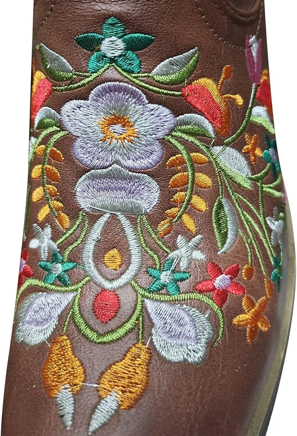 AMDBEL Boots For Women Cowboy Style, Chelsea Boots Women Flower Embroidery Mid Calf Chunky Platform Boots Cowgirls Boots