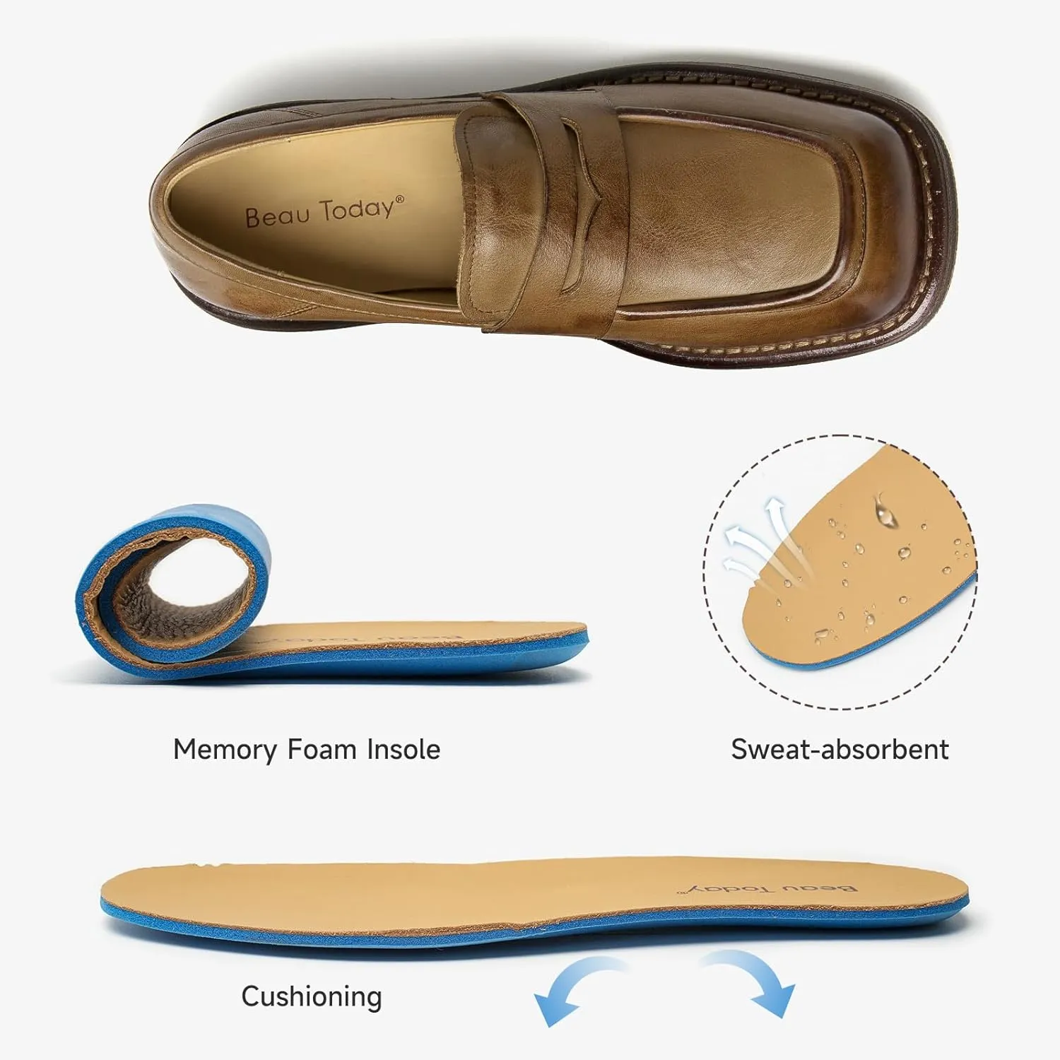 BEAU TODAY Penny Loafers for Women, Womens Slip On Leather Loafers, Chunky Tassel Loafers Square Toe Shoes, Comfortable Dressy Business Casual Non-Slip Office Ladies Shoes