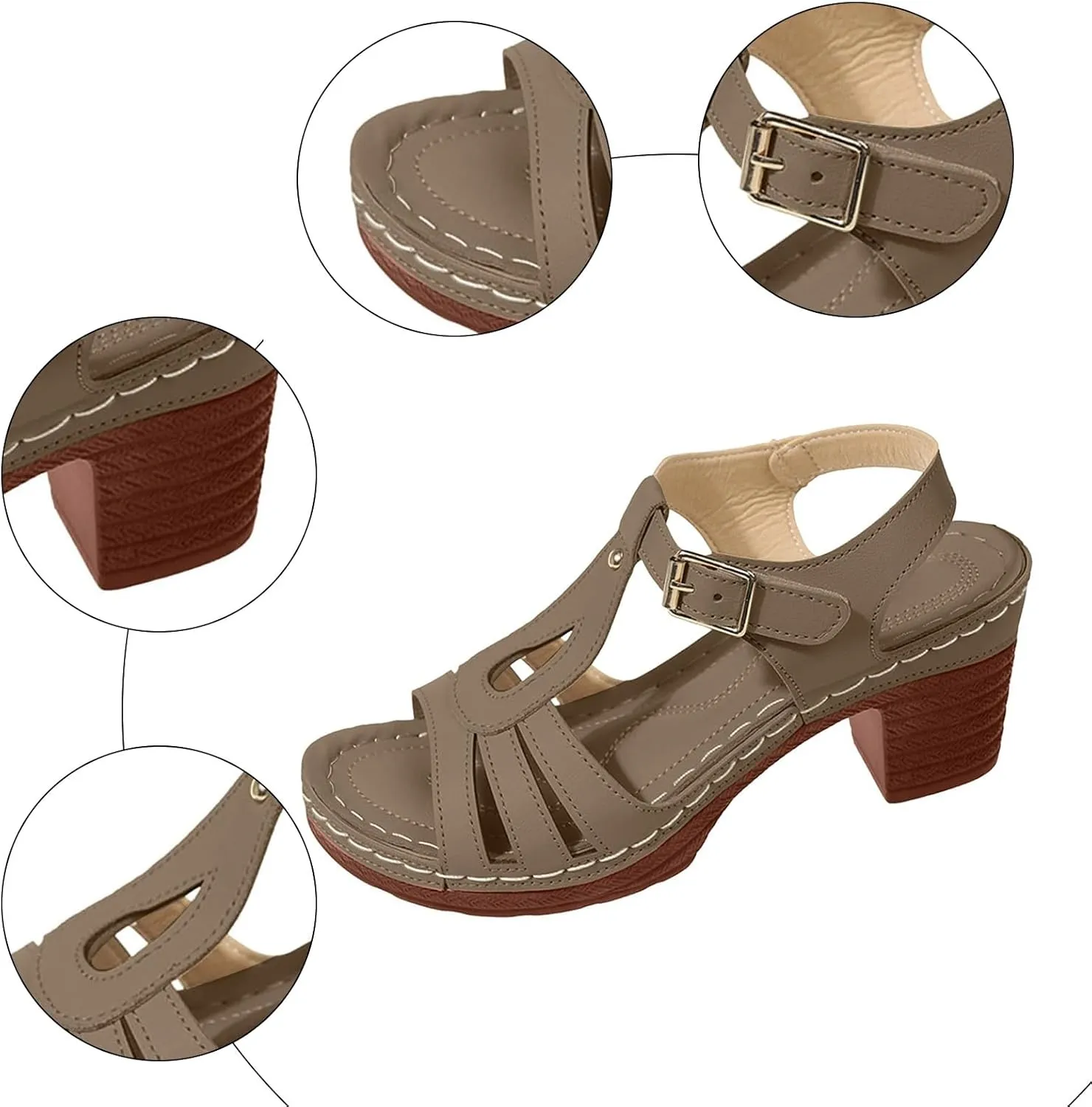 Chunky Heel Sandals for Women Platform Wedges Summer Dressy Open Toe Ankle Strap Sandals Casual Slip on Beach Vacation Shoes
