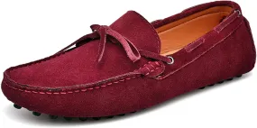 Easy to Put and Remove. Shoes Smoking Loafer for Men Deck Shoes 1-Eye Genuine Leather Stitching Details Suede Vamp Flexible Anti-Slip Flat Heel Driving Slip on for All Occasions Wine Red