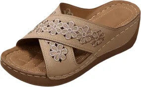 Kubbon Wedge Sandals for Women Dressy Open Toe Crisscross Woven Slip On Sandals Arch Support Walking Platform Sandal Casual Summer Beach Shoes