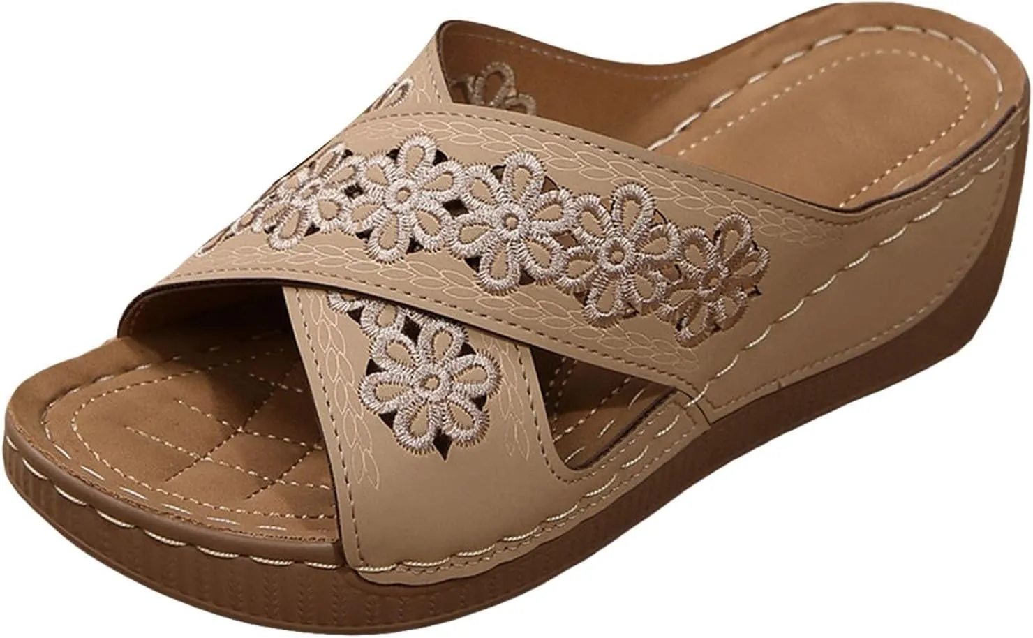 Kubbon Wedge Sandals for Women Dressy Open Toe Crisscross Woven Slip On Sandals Arch Support Walking Platform Sandal Casual Summer Beach Shoes