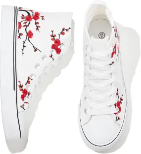 kufeiti Women's High Top Canvas Sneakers Canvas Shoes Lace up White Black Sneakers Casual Walking Shoes
