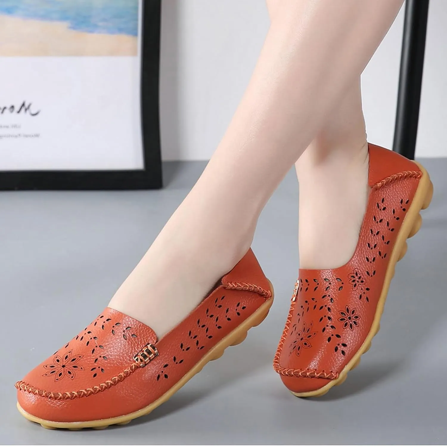 Loafer Casual Flats for Women Penny Comfort Slip On Shoes Wide Width Walking Orthopedic Loafers Comfortable Moccasins Breathable Lightweight Round Toe Nurse Loafer Driving Walking Flat Work Shoes