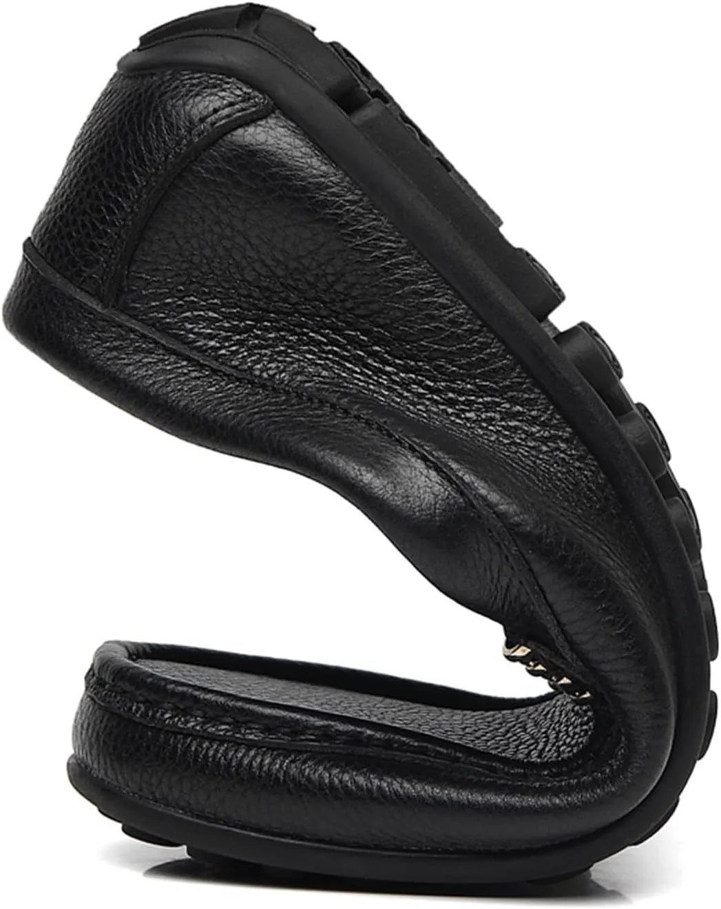Men's Genuine Leather Loafers with Stitching Details, Round Toe, Lightweight & Slip-Resistant Flat Heel, Classic Wedding & Casual Slip-Ons