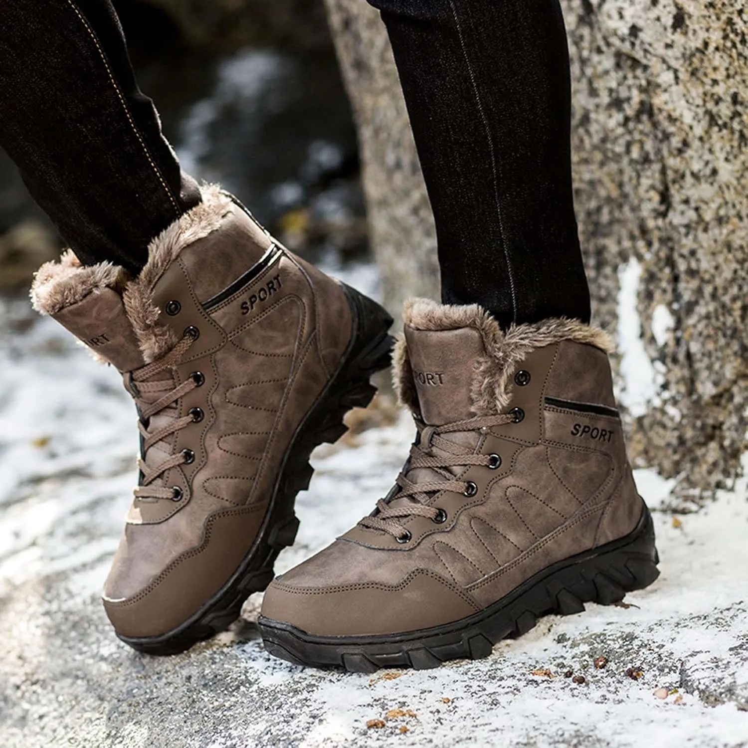 Men's hiking boots with thickened snow boots