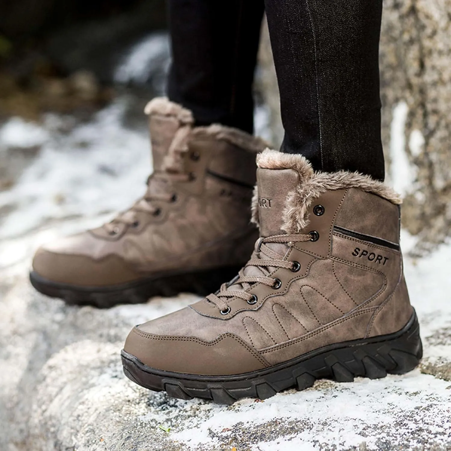 Men's hiking boots with thickened snow boots