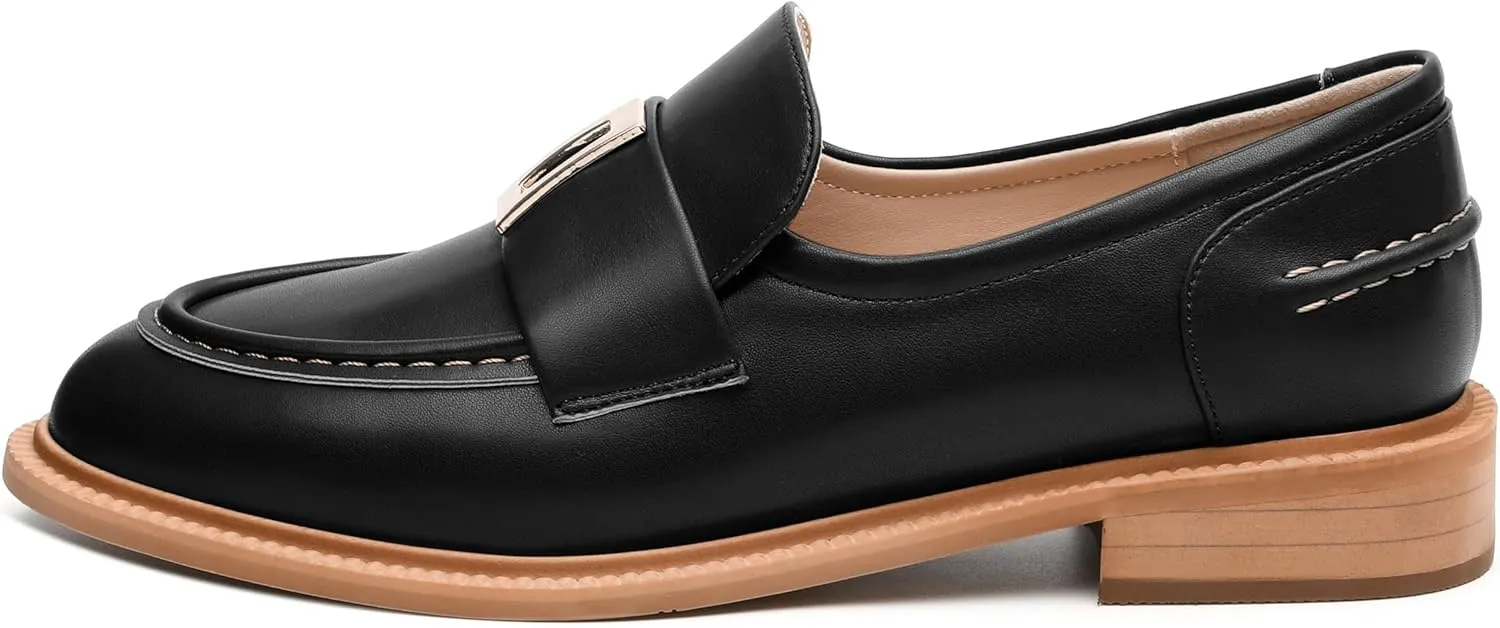 SKYSTERRY Loafers for Women Penny Loafers with Round Toe Low Chunky Block Heels Comfortable Women Loafers Shoes for Work Party Dating Shopping