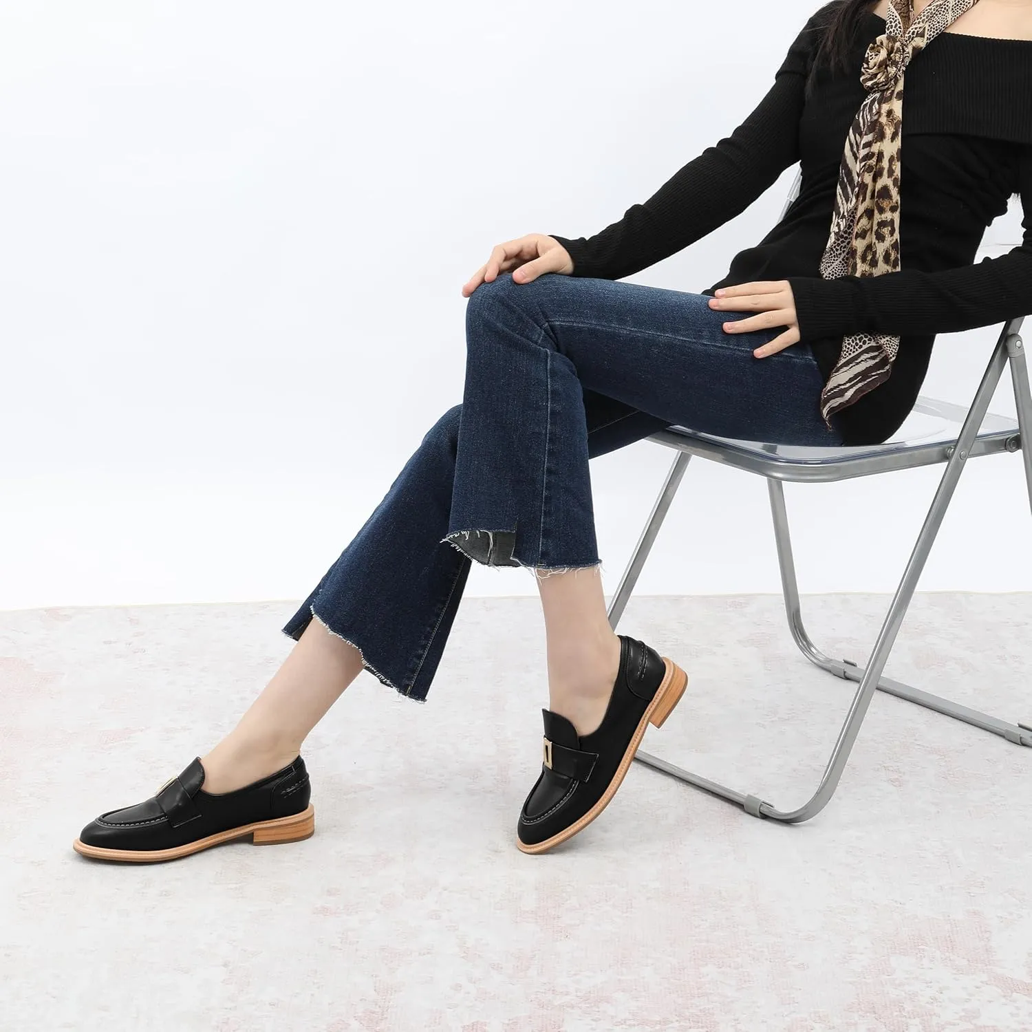 SKYSTERRY Loafers for Women Penny Loafers with Round Toe Low Chunky Block Heels Comfortable Women Loafers Shoes for Work Party Dating Shopping