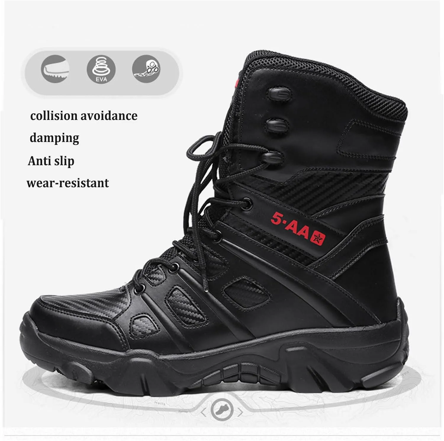 Tactical Boots Men Lightweight Work Boots Leather Military Combat Boots Side Zipper Motorcycle Hiking Boots