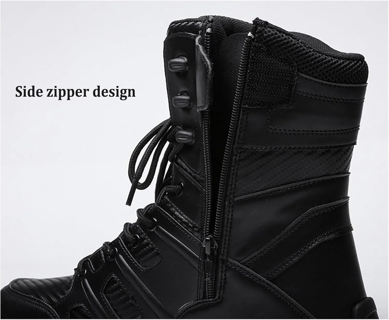 Tactical Boots Men Lightweight Work Boots Leather Military Combat Boots Side Zipper Motorcycle Hiking Boots