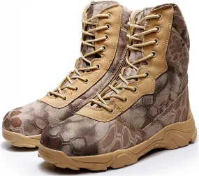 Tebapi Men Military Tactical Boots Backpacking Outdoor Hiking Camping Climbing Trekking Camouflage Ankle Boot Army Shoes Combat Waterproof Side Zipper