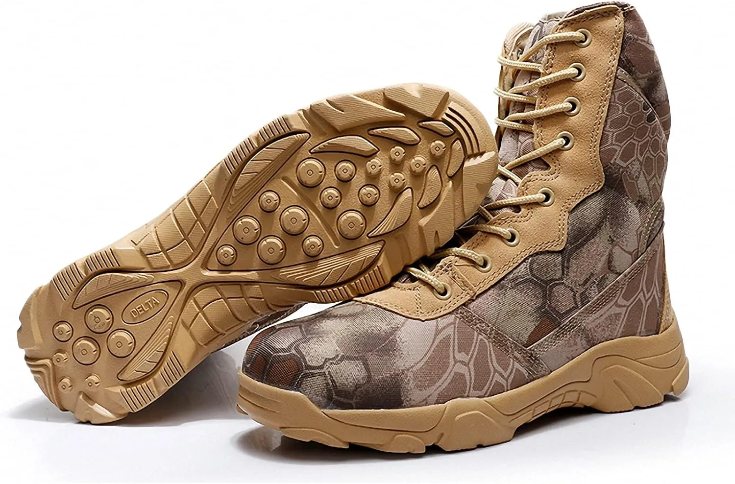 Tebapi Men Military Tactical Boots Backpacking Outdoor Hiking Camping Climbing Trekking Camouflage Ankle Boot Army Shoes Combat Waterproof Side Zipper