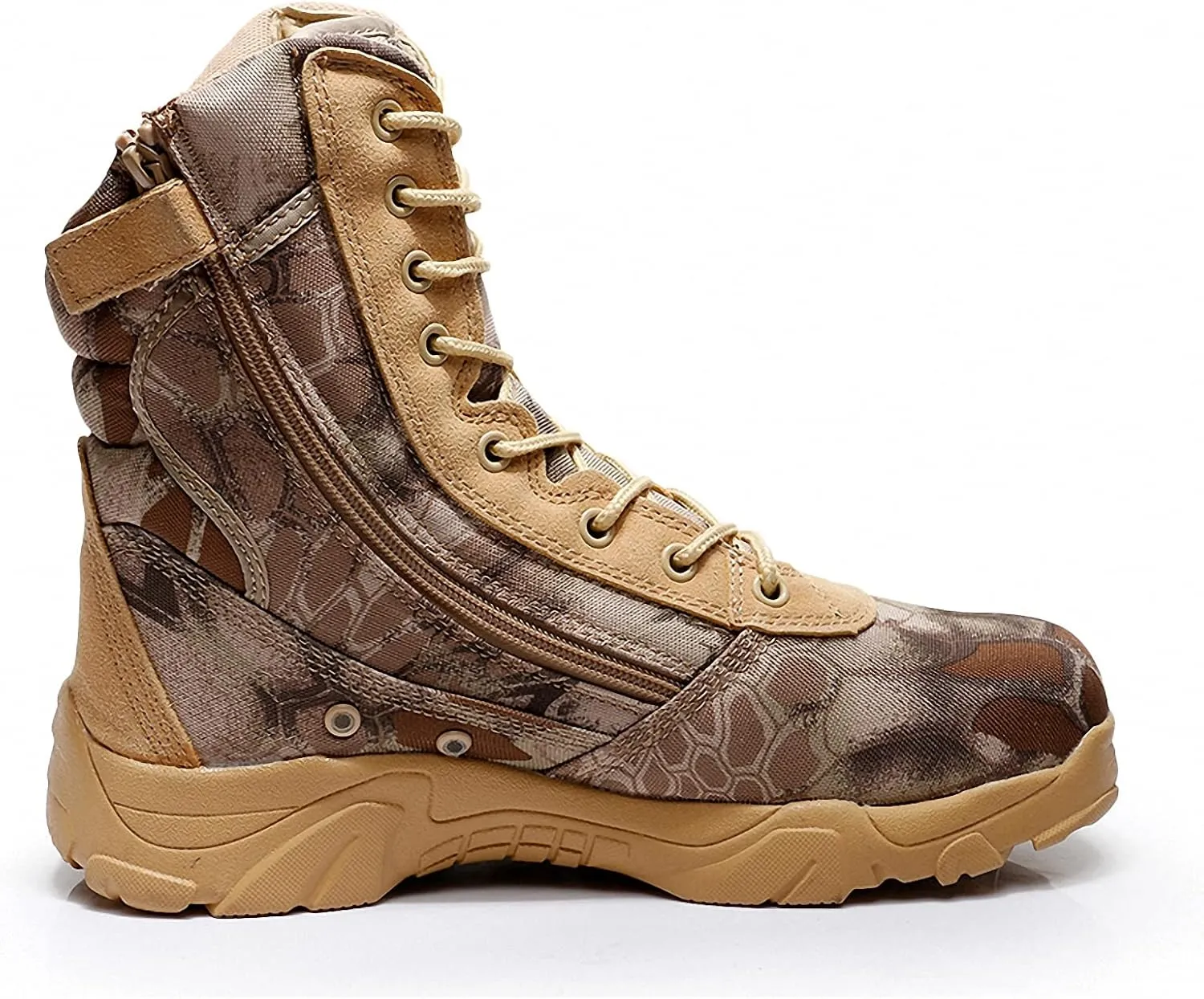 Tebapi Men Military Tactical Boots Backpacking Outdoor Hiking Camping Climbing Trekking Camouflage Ankle Boot Army Shoes Combat Waterproof Side Zipper