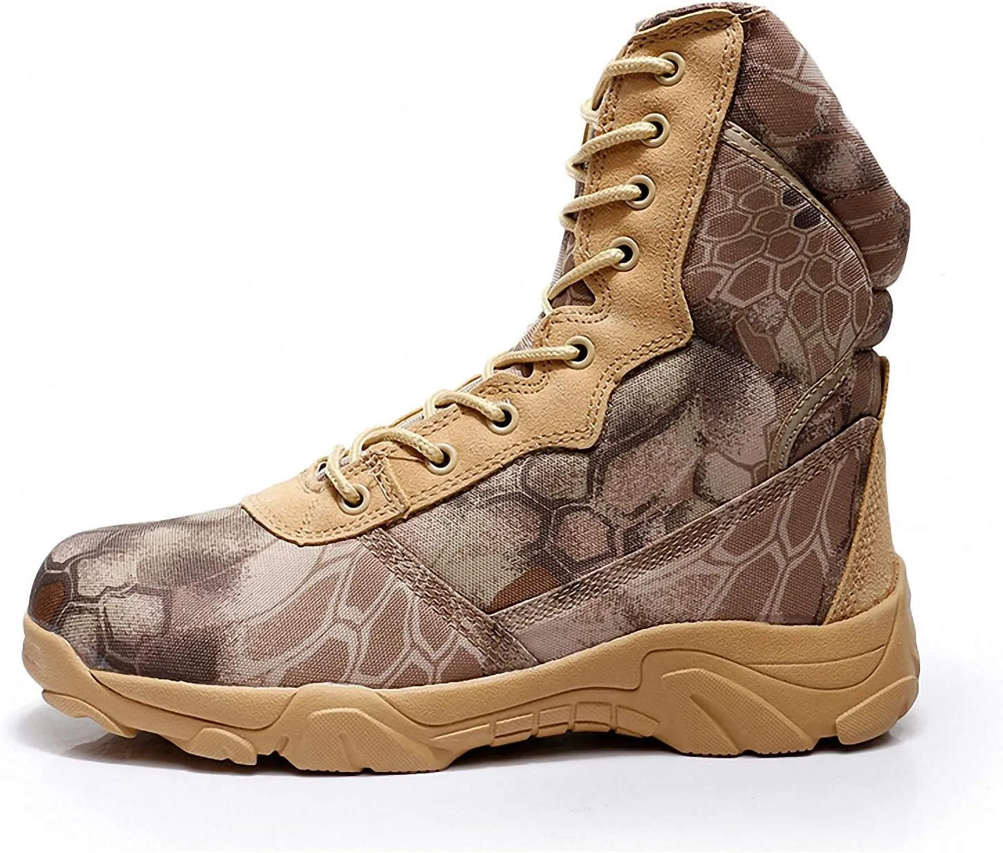 Tebapi Men Military Tactical Boots Backpacking Outdoor Hiking Camping Climbing Trekking Camouflage Ankle Boot Army Shoes Combat Waterproof Side Zipper