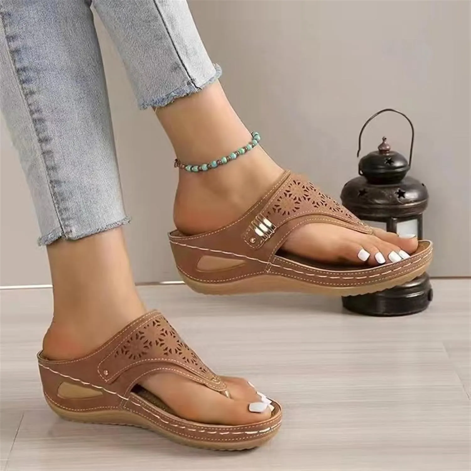 Wedge Flip Flops Sandals for Women Comfortable Beach Non Slip Sandals Dressy Casual Yoga Mat Shower Slippers Clip Toe Walking Shoes for Summer
