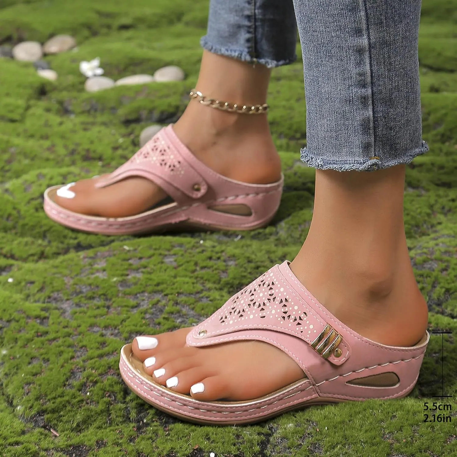 Wedge Sandals for Women Flip Flops Hollow Floral Beach Slip on Clip Toe Sandal Dressy Summer Wedges Shoes Thong Slides