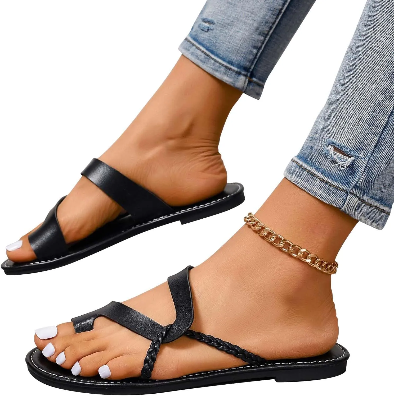 Women Flat Flip Flops Comfort Summer Fashion Open Toe Slippers Non Slip Walking Sandals Beach Vacation Sandal