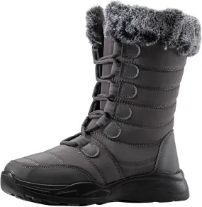 Women Men Snow Boots Round Toe Water Proof Flat Heel Warm Winter Lace Up Solid Color Mid Womens Low Winter Snow Boots (Grey, 6.5)