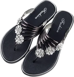 Womens Clip Toe Sandals Summer Flat Flip Flops 2025 Trendy Rhinestone Thong Sandal Beach Lightweight Slippers
