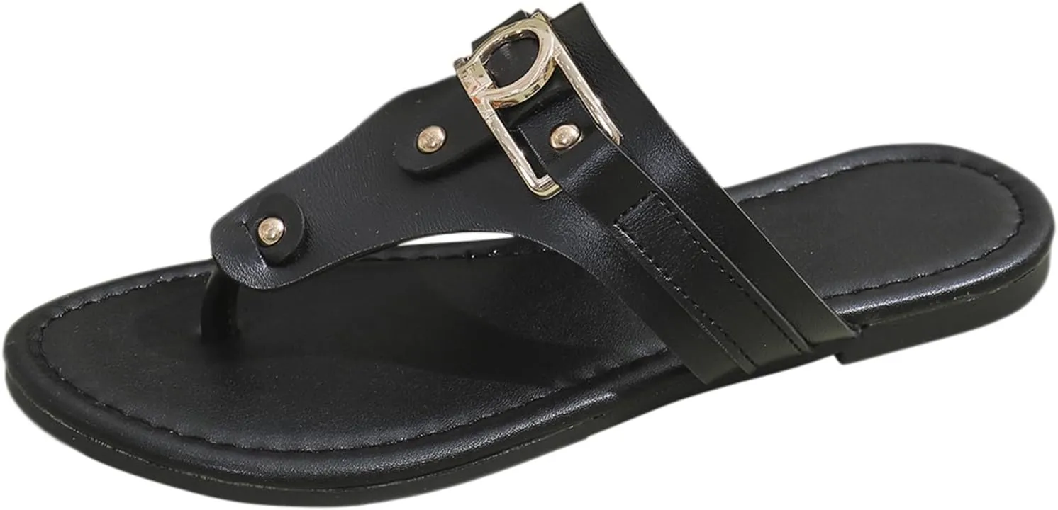 Women's Fashion Leather Clip Toe Solid Color Sandal Slippers Casual Comfortable Outdoor Arch Support Slippers