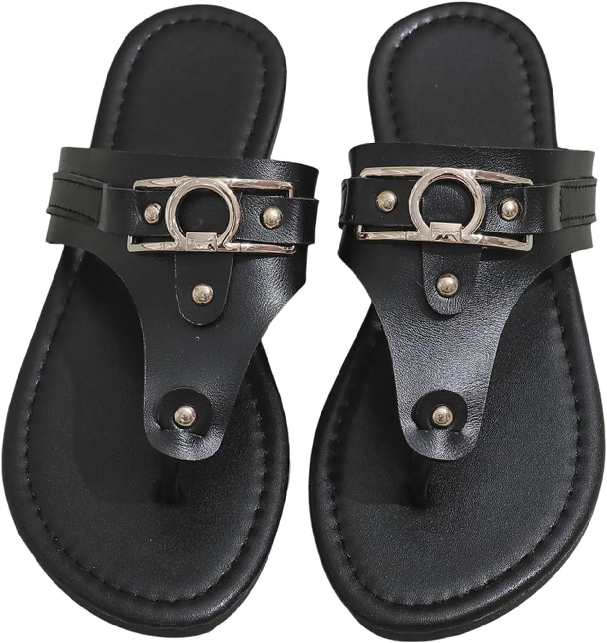 Women's Fashion Leather Clip Toe Solid Color Sandal Slippers Casual Comfortable Outdoor Arch Support Slippers