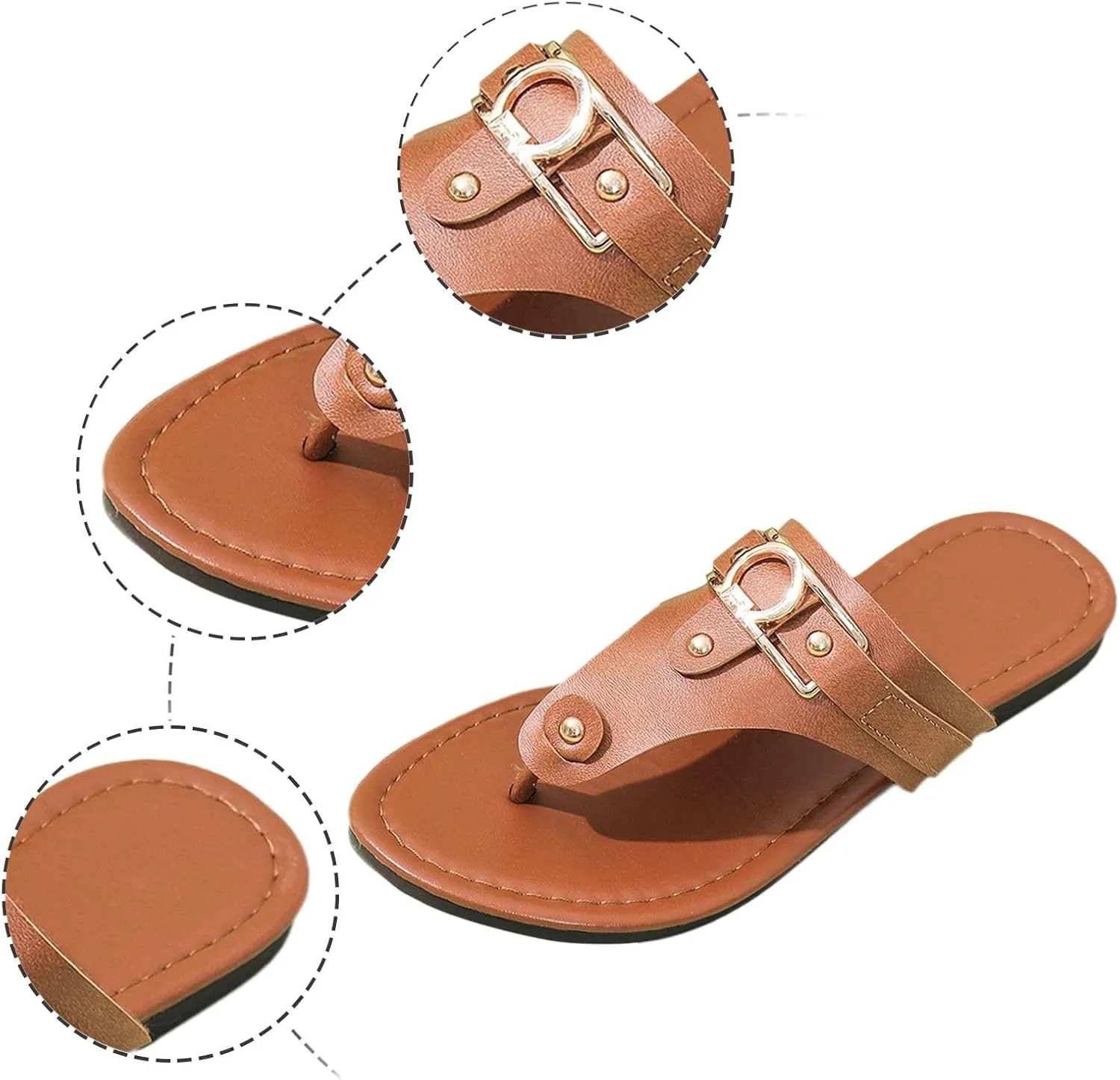 Women's Fashion Leather Clip Toe Solid Color Sandal Slippers Casual Comfortable Outdoor Arch Support Slippers