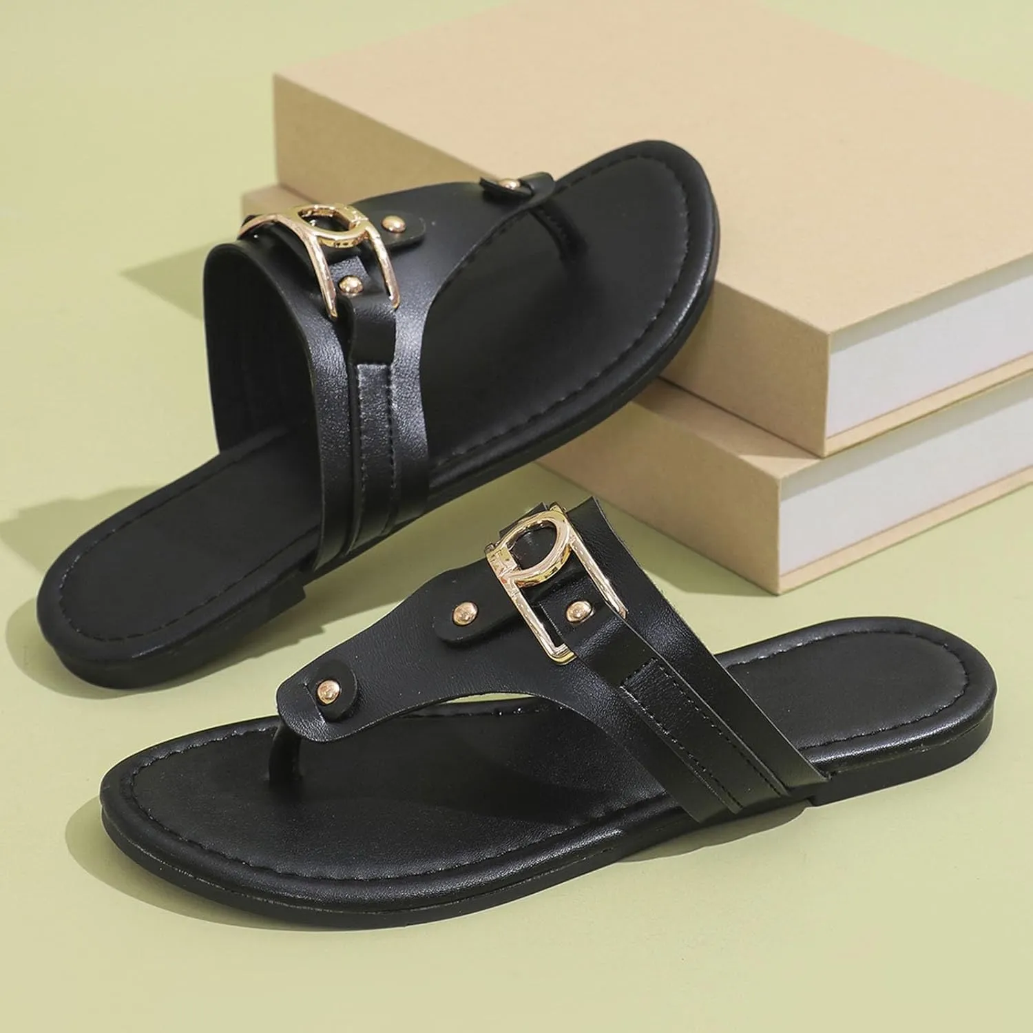 Women's Fashion Leather Clip Toe Solid Color Sandal Slippers Casual Comfortable Outdoor Arch Support Slippers